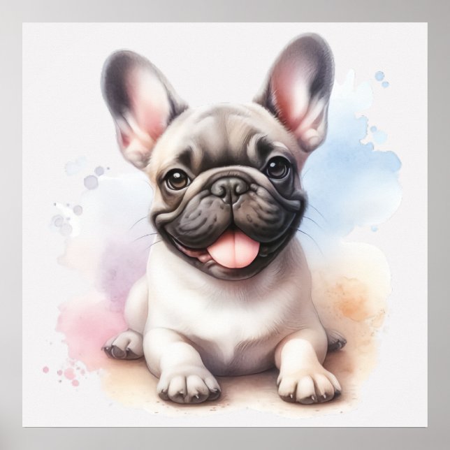 Póster Bulldog francés en acuarela (Frente)