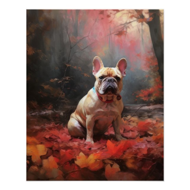 Póster Bulldog Francés en Caída de Hojas de Otoño Inspira (Anverso)