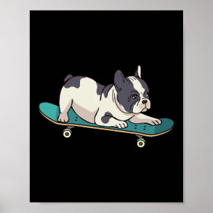 Póster Bulldog Francés en monopatín Perro en monopatín 