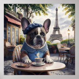 Póster Bulldog francés en un café en París