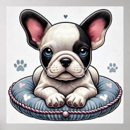 Póster Bulldog francés en un Cushion con tema cardíaco