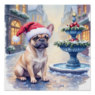 Póster Bulldog Francés Fuente de la Ciudad Nevada Santa N