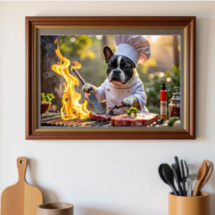 Póster Bulldog francés Grill Chef Fiery