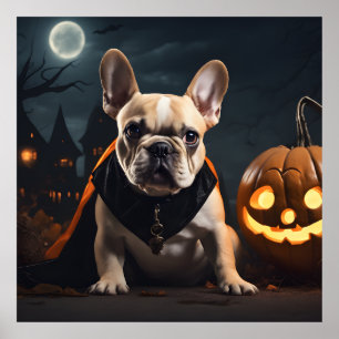 Póster Bulldog francés lindo de Halloween Noche de octubr