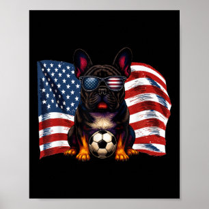Póster Bulldog Francés Lindo Fútbol Bandera De EE. UU. Pa