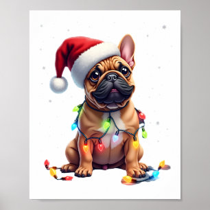 Póster Bulldog Francés Luces de Navidad Santa Bulldog Fra