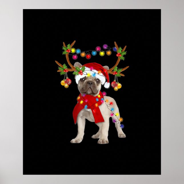 Póster Bulldog francés: magnífico árbol de navidad de ren (Frente)
