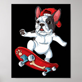 Póster Bulldog Francés Monopatín Amante Perro Divertido M