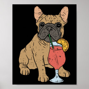 Póster Bulldog francés Perro francés bebe jugo