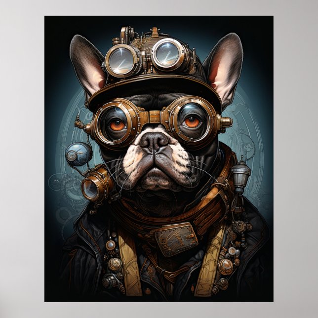 PÓSTER BULLDOG FRANCÉS STEAMPUNK (Frente)