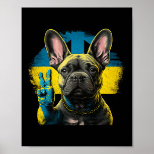 Póster Bulldog Francés Ucrania Paz Y Amor Bandera Ayuda F