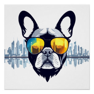 Póster Bulldog francés Vector de arte Animal Ciudad urban