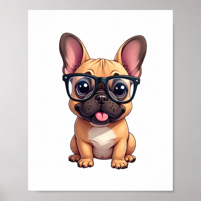 Póster Bulldog francés vistiendo gafas (Frente)