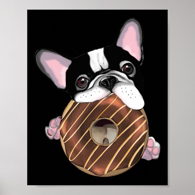 Póster Bulldog Francés Y Donut De Chocolate (Frente)