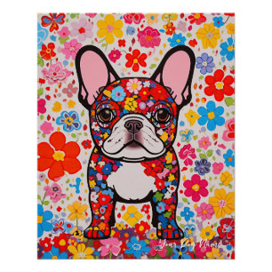 Póster Bulldog francés y flores 001 - joyería a medida