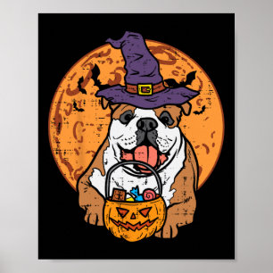 Póster Bulldog Gorra de brujas Moon Jack O Lantern Hallow