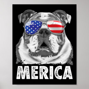 Póster Bulldog inglés 4 de julio Merica hombres mujeres U