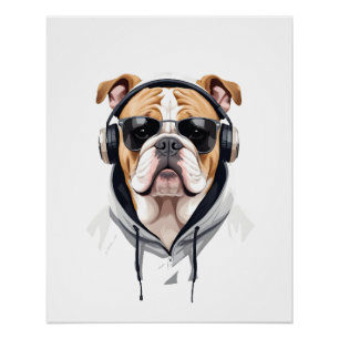 Póster Bulldog inglés con música divertida en Guay de Hoo