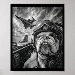Póster Bulldog inglés divertido selfie caza lote aviación