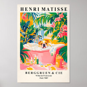 Póster Bulldog Inglés En Bañera, Funny Pared De Baño Ar