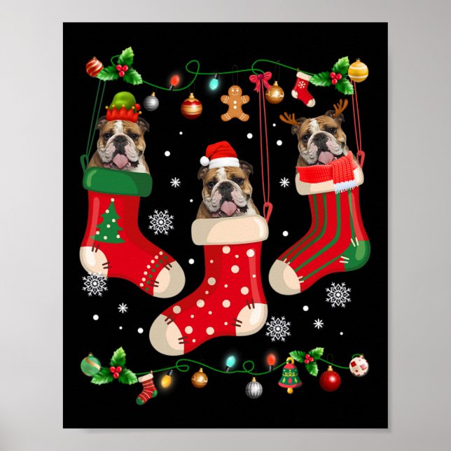 Póster Bulldog inglés en Navidades de choque Perro Santa  (Frente)
