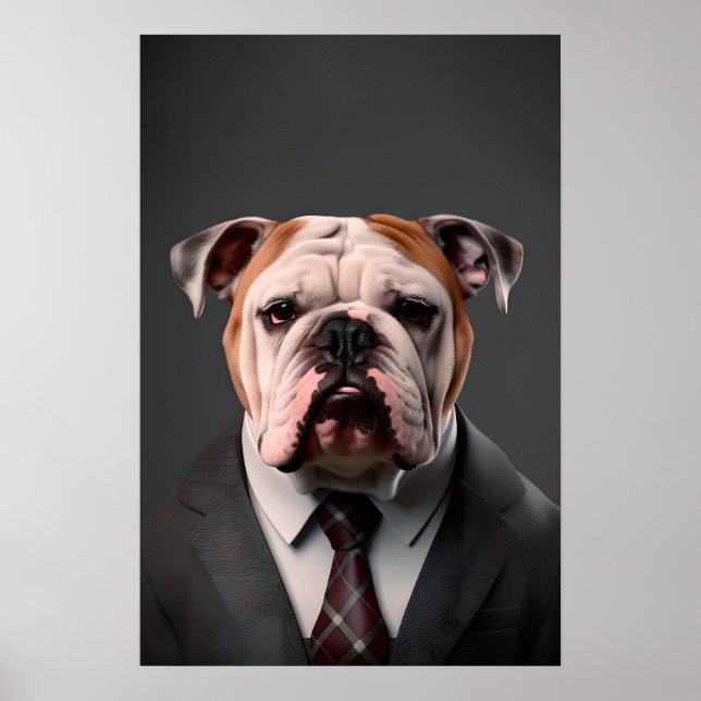 Póster Bulldog inglés en un traje | Mi Bulldog Jefe (Frente)