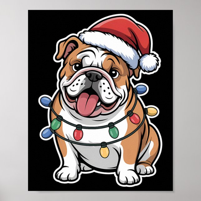 Póster Bulldog inglés envuelto en luces de Navidades (Frente)