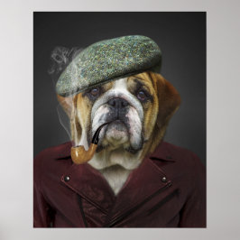 Póster Bulldog inglés Gorra francés Pipe