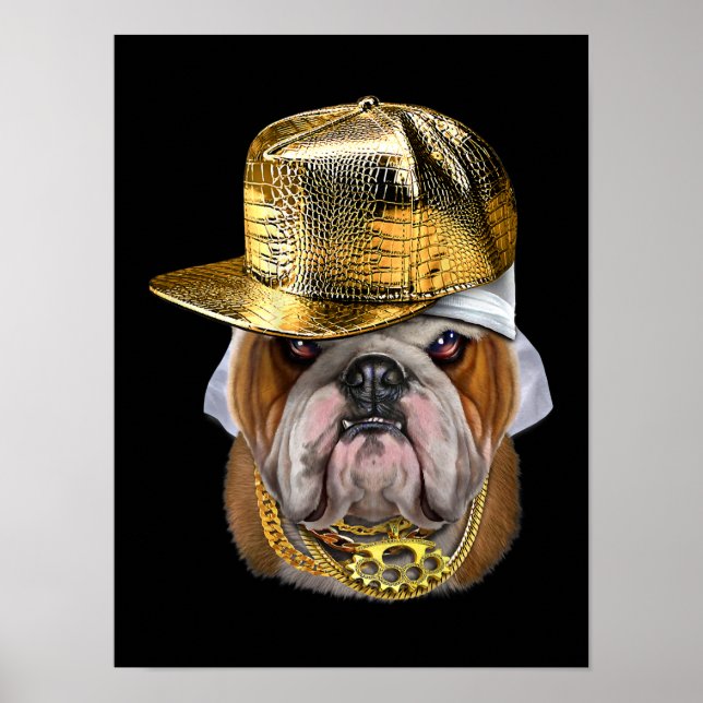 Póster Bulldog inglés gruñón con rapero de hip hop (Frente)