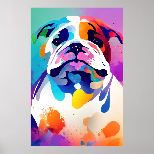 Póster Bulldog Inglés Perro Naturaleza salvaje Pintura an (Frente)