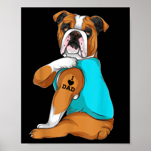 Póster Bulldog inglés que amo a papá vestido de tatuaje, 