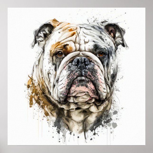 Póster Bulldog inglés retrato animal pintura silvestre (Frente)