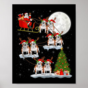 Póster Bulldog Inglés Santa Trineo Volador Divertido Mági