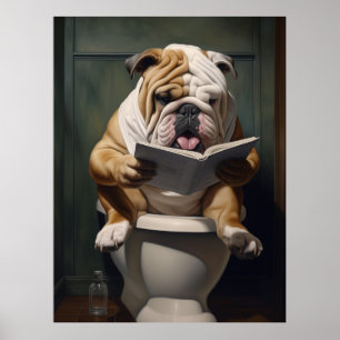 Póster Bulldog literario   Humor divertido en el baño