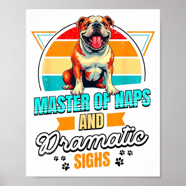 Póster Bulldog Lover Funny Bulldog Retro  (Frente)