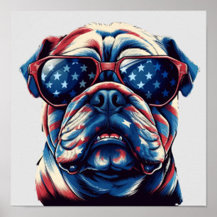 Póster Bulldog patriótico americano
