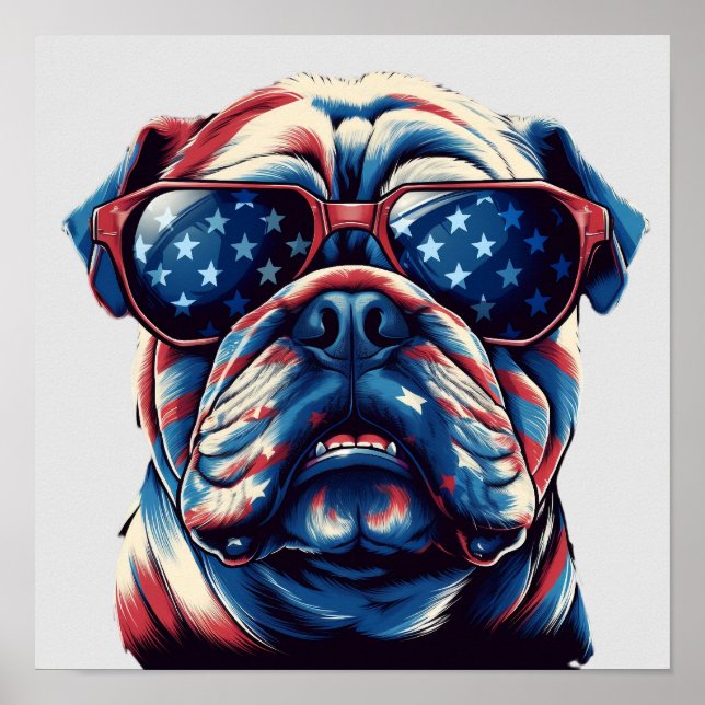 Póster Bulldog patriótico americano (Frente)