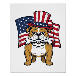 Póster Bulldog Patriótico Con Diseño De Vector De Bandera