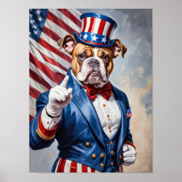 Póster Bulldog patriótico en el Tío Sam pose