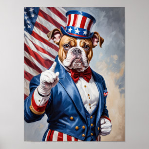 Póster Bulldog patriótico en el Tío Sam pose