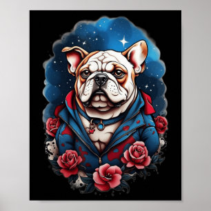 Póster Bulldog Perro Viejo Colegio Tattoo Estilo Retro Vi