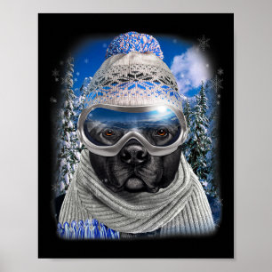 Póster Bulldog Pit Negro En Esquí De Invierno