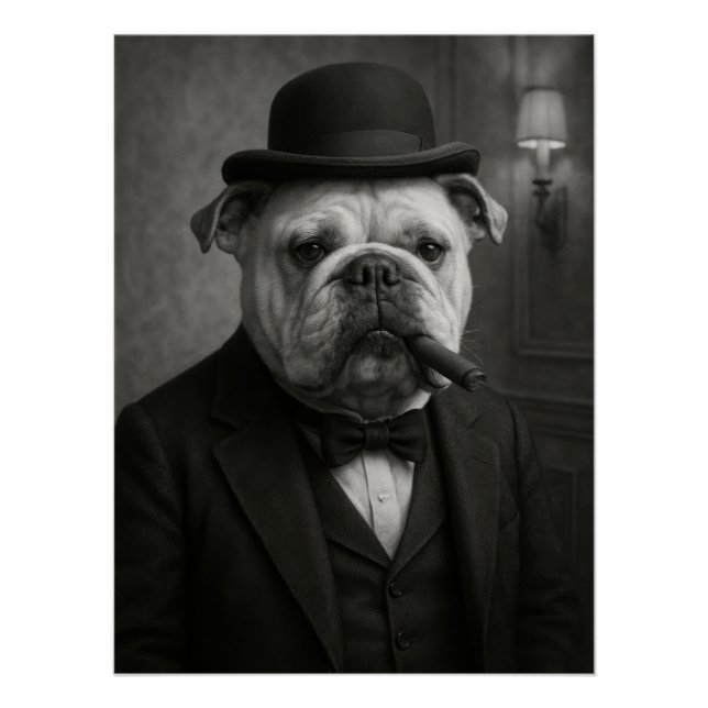 Póster Bulldog Portrait "Sir Paws-ton Churchill" Art (Anverso)