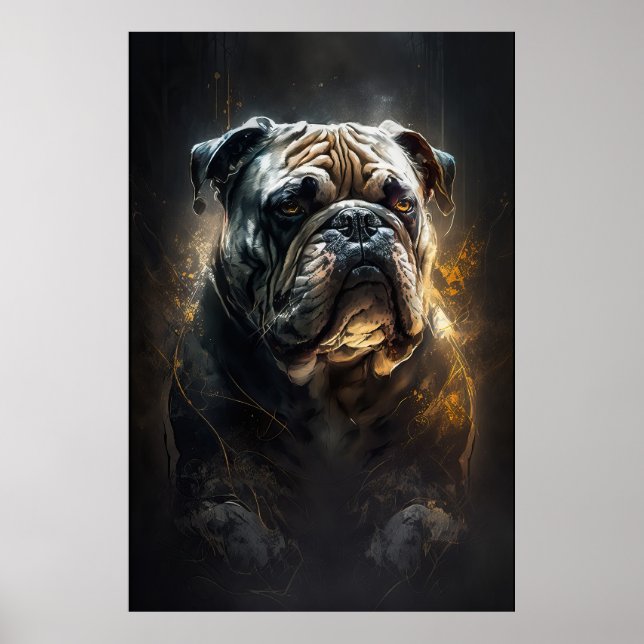 Póster Bulldog Retrato Naturaleza animal Pintado de vida  (Frente)