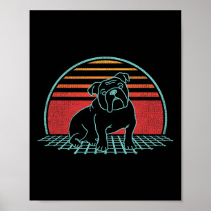 Póster Bulldog Retro Perro Lover Estilo de la Vieja 80