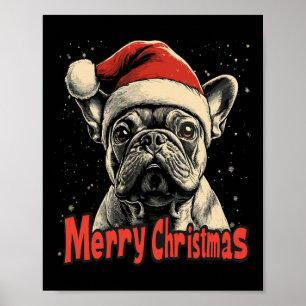 Póster Bulldog Santa Hat Feliz Navidad Navidad Perro Love