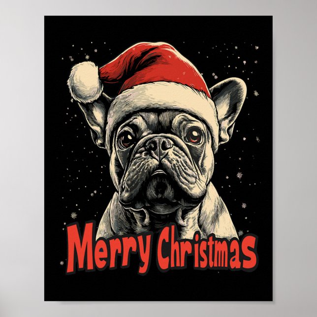 Póster Bulldog Santa Hat Feliz Navidad Navidad Perro Love (Frente)