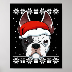 Póster Bulldog Santa Hat Navidades Pajama Cute Perro Feo 