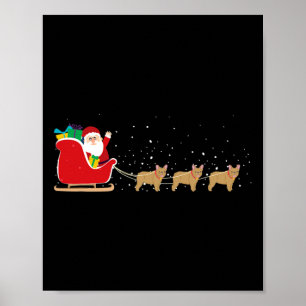Póster Bulldog Santa Navidades Sleigh - Divertidas navida