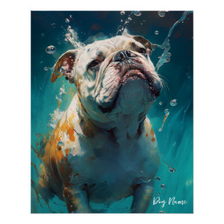 Póster Bulldog swimming in water 001